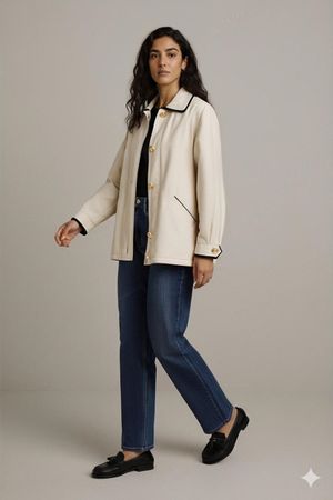David Barry Beiger Trenchcoat mit schwarzem Besatz -