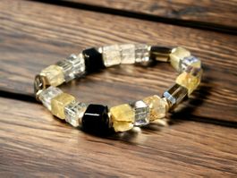 Kleines Armband, 15cm, Rutilquarz,  Onyx, Rauchquarz, Bronze