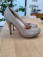 Goldene Glitzer Pumps mit Plateau, Grösse 38