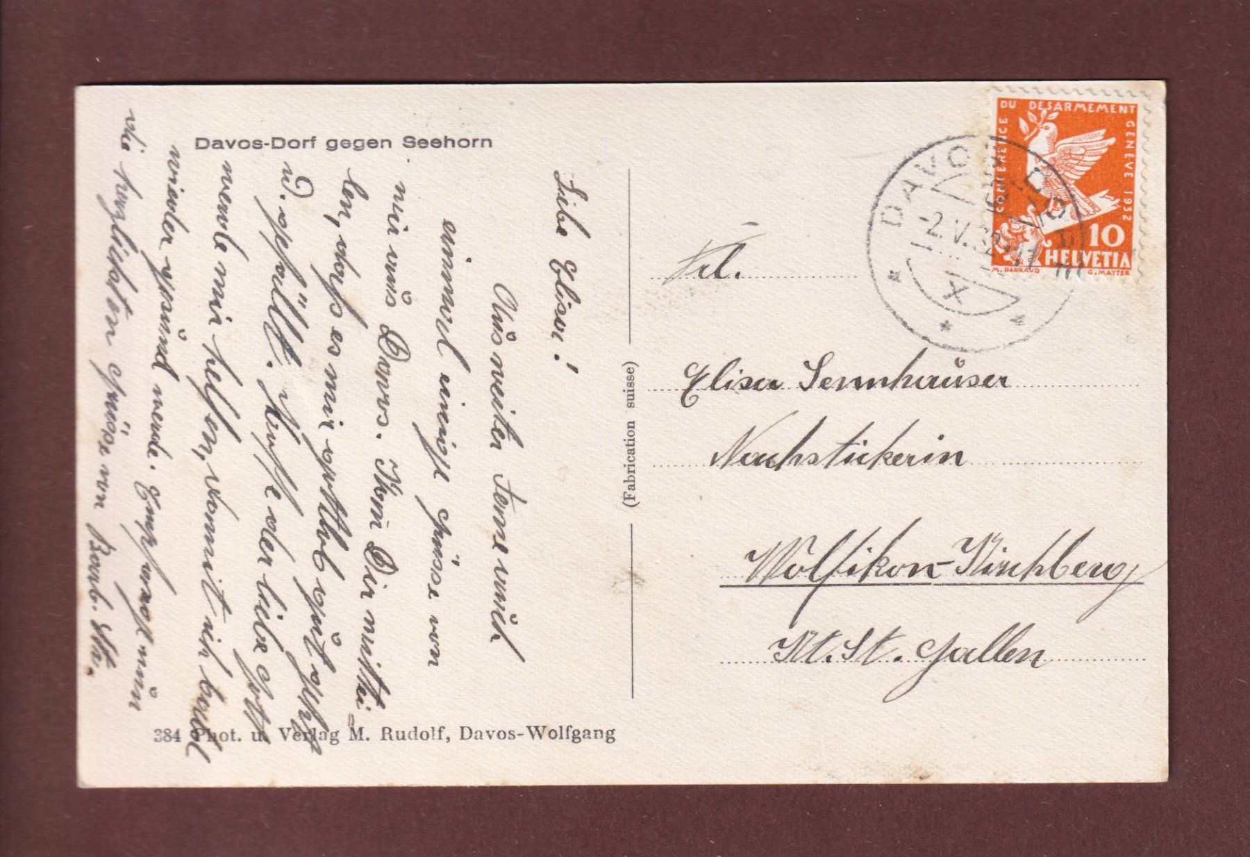 Cartoline postali: DAVOS-DORF - Seehorn - 1932 – Usato da Pully venduto da nicecards 1