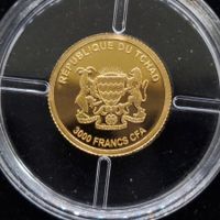 Goldmünze mini Tschad 3000CFA Feingold 999/1000, 0.5gr.