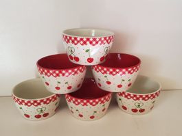 6 petits bols décor de cerises rouges