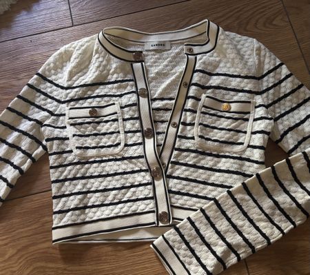 Sandro Cardigan Damen Weiss-Schwarz Gestreift