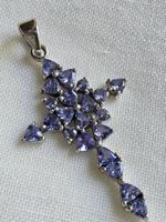 Schicker echter Tanzanit Sterling Kreuz Anhänger