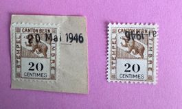 2 Fiskalmarken Kanton Bern 20 Centimes, Stempel 1946