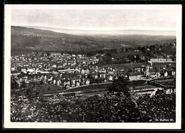 AK St. Gallen, Panorama mit Bahnhof und Kirche