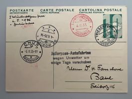 1935 Winteralpenpost Julier 10er Postkarte mit Antwortkarte
