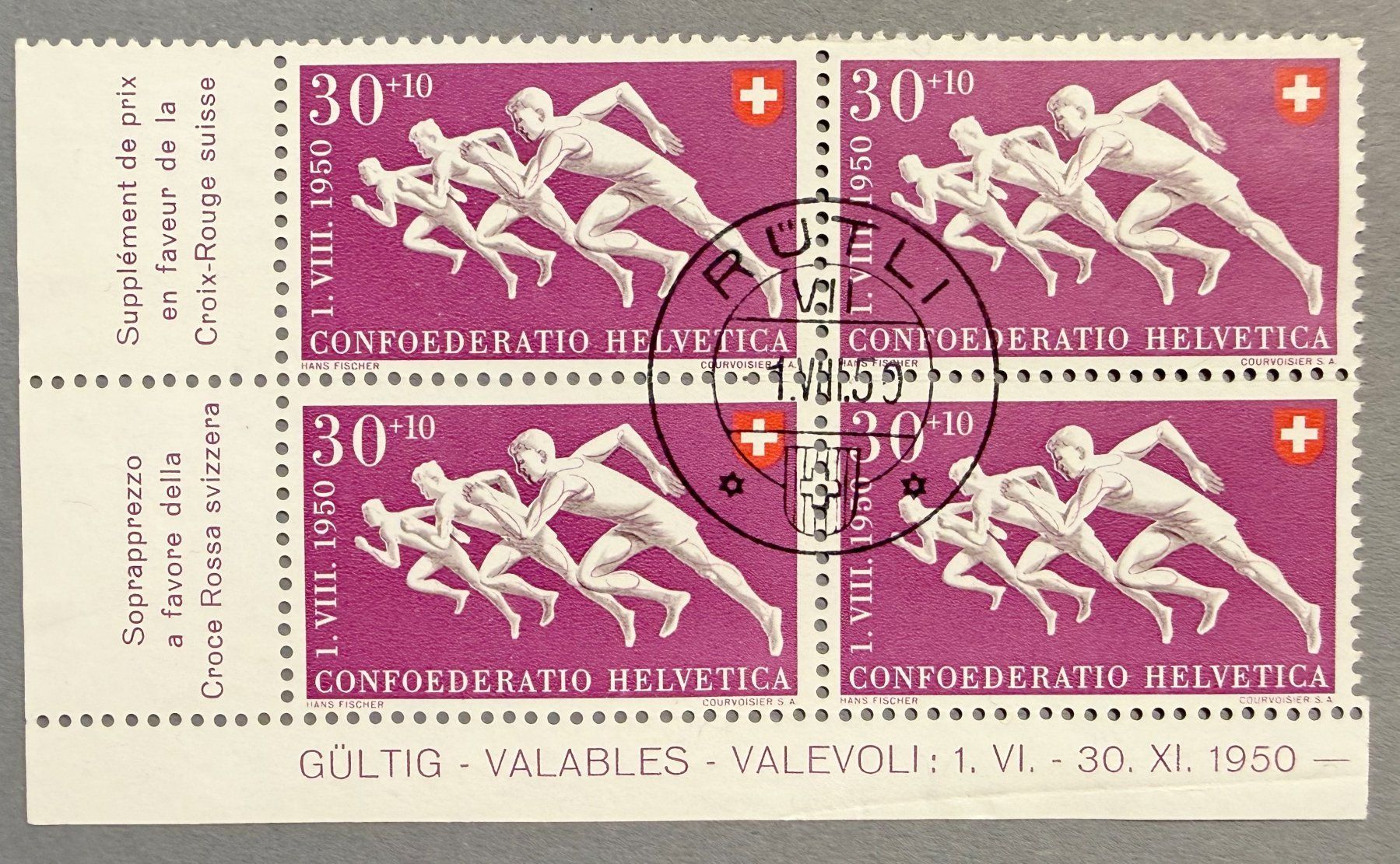 Alle Briefmarken: PP49 Viererblock Stempel 01.Aug. SBK 120.- – Gebraucht aus Steinhausen von yukon26
