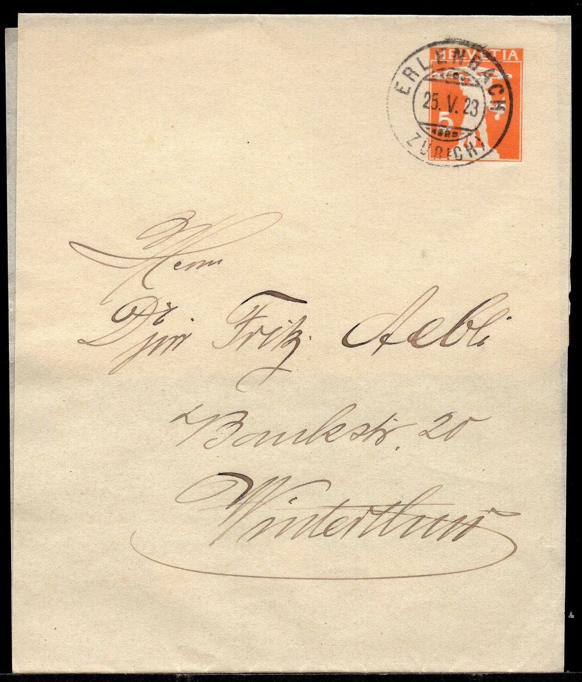 Tutti i francobolli: ERLENBACH 25.V.23       Streifband 5.Rp. – Usato da Aarau venduto da kufi44