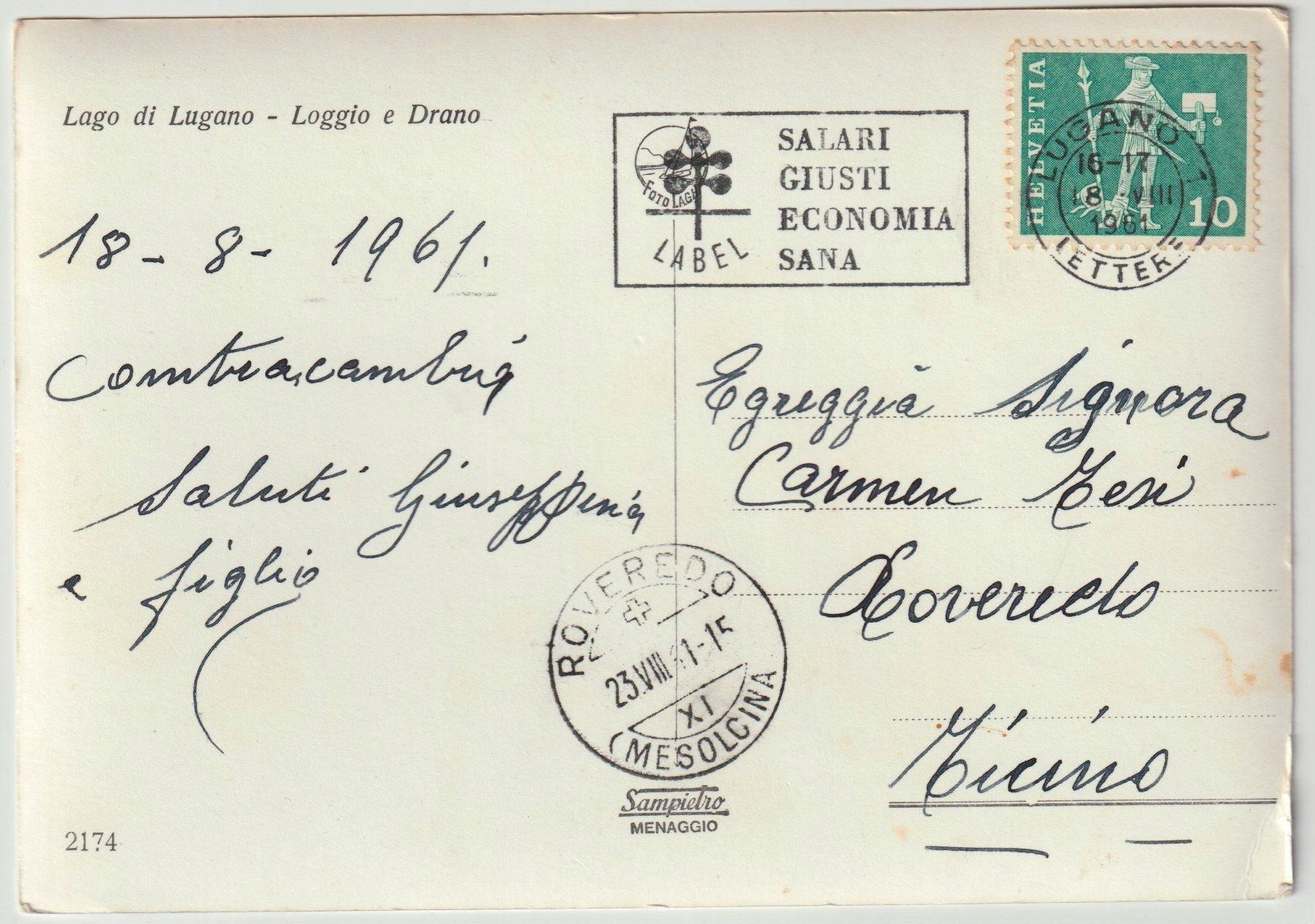 Cartes postales: Loggio e Drano, Lago di Lugano – D'occasion à Bedigliora par positano 1