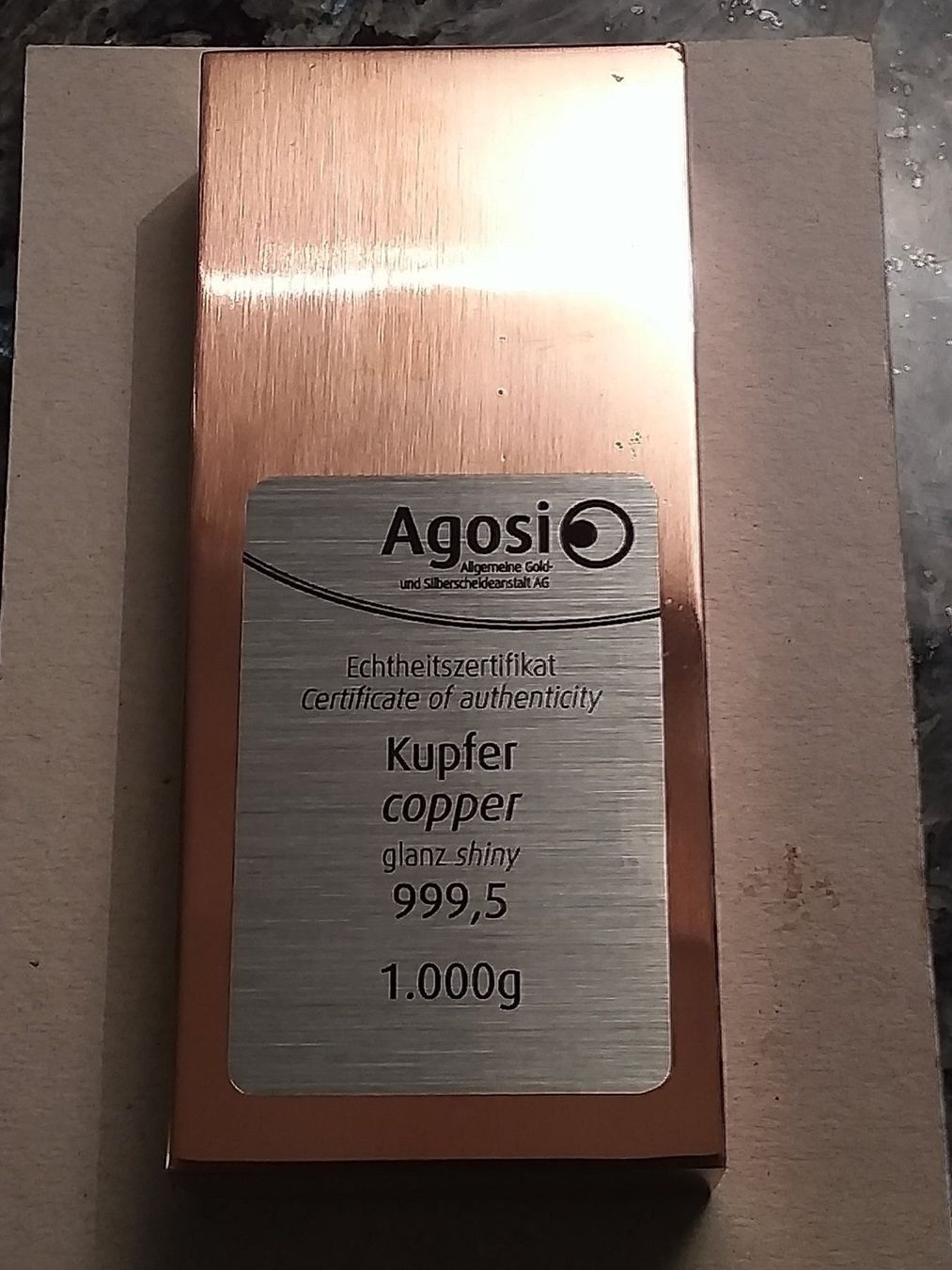 Metalli preziosi: Kupferbarren 1 Kg. – Nuovo e nell'imballaggio originale da Schwyz venduto da Trofana 4