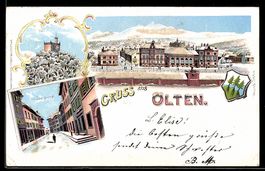 Lithographie Olten, Sali, Hauptstraße und Totalansicht im Wi