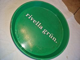 Rond Rivella grün Trageblech mit Spruch, Serviertablett.