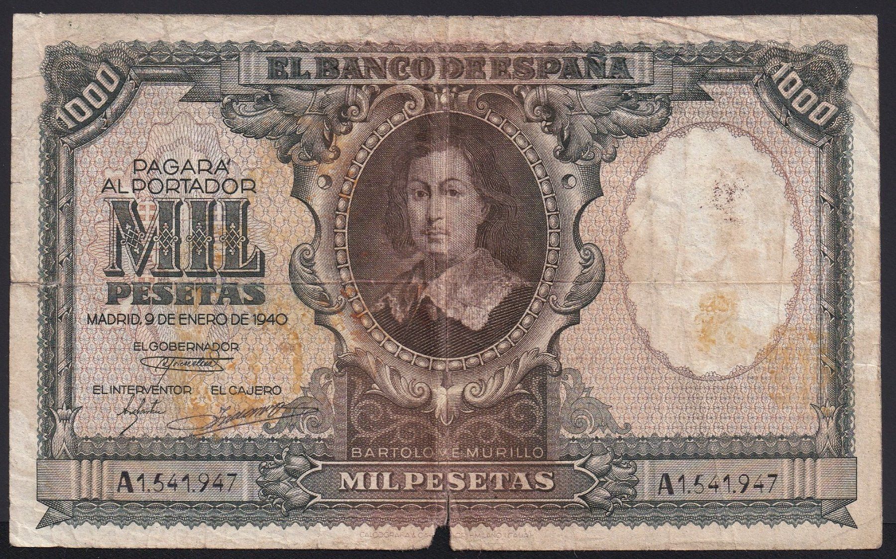 Banconote: Spanien 1000 Pesetas 1940 – Usato da Brugg AG venduto da banknoten_muesli