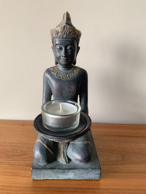 Buddha-Teelichthalter Aus Beton – 16 Cm, Naturlook, Deko Für Wohnung & Garten
