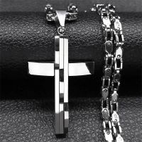 UNISEX ANHÄNGER + KETTE  KREUZ EDELSTAHL MASSIV SILBERFARBEN