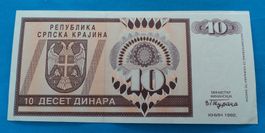 Kroatien (Republik Serbische Krajina): 10 Dinara 1992, BF