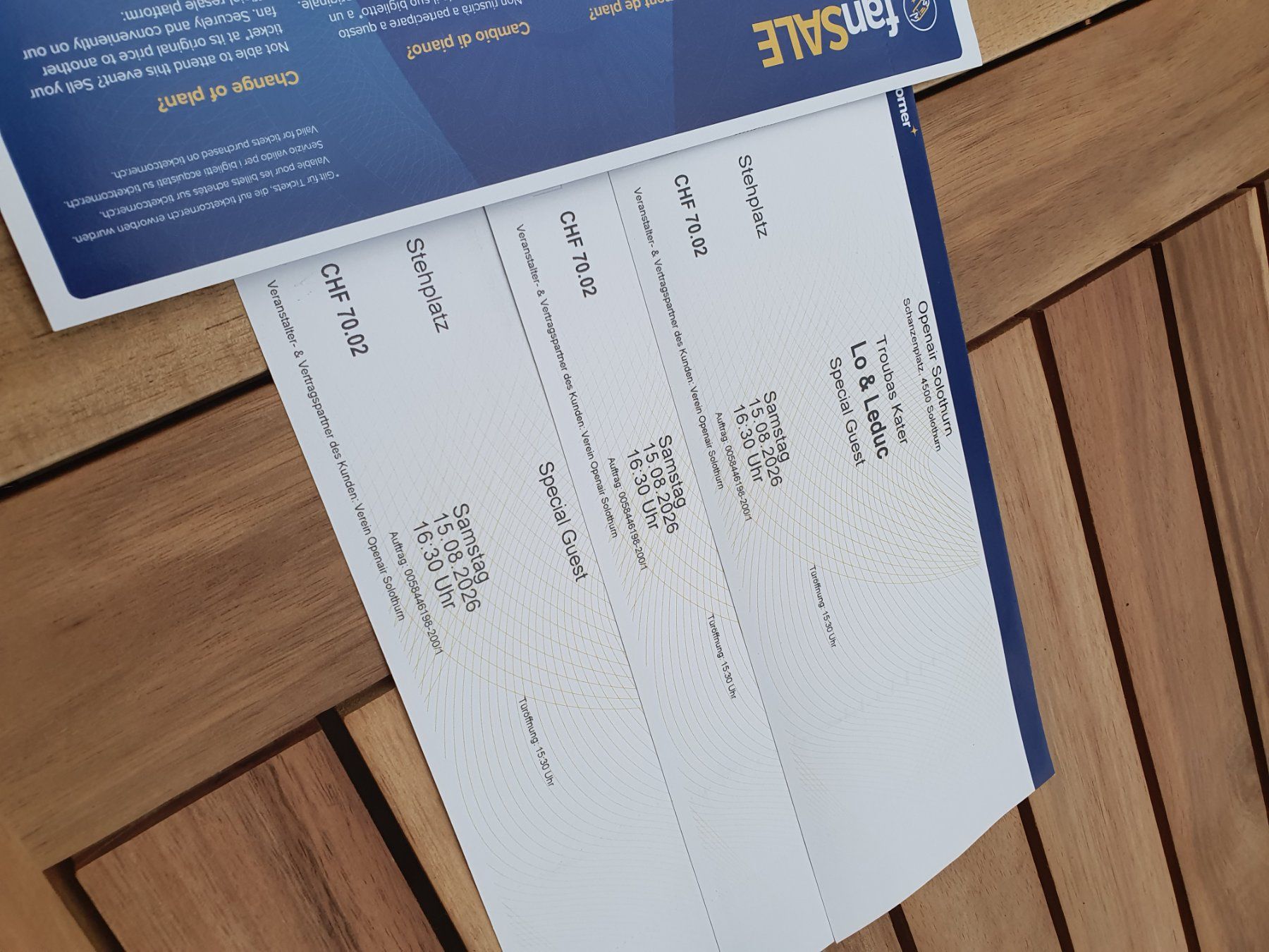 Tickets: Openair Solothurn 15.08.2026, Lo & Leduc, Troubas, CHF 60.00 – Gebraucht aus Bellach von and_smt7