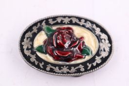 Vintage Rose Gürtelschnalle, schön Emailliert von 1985