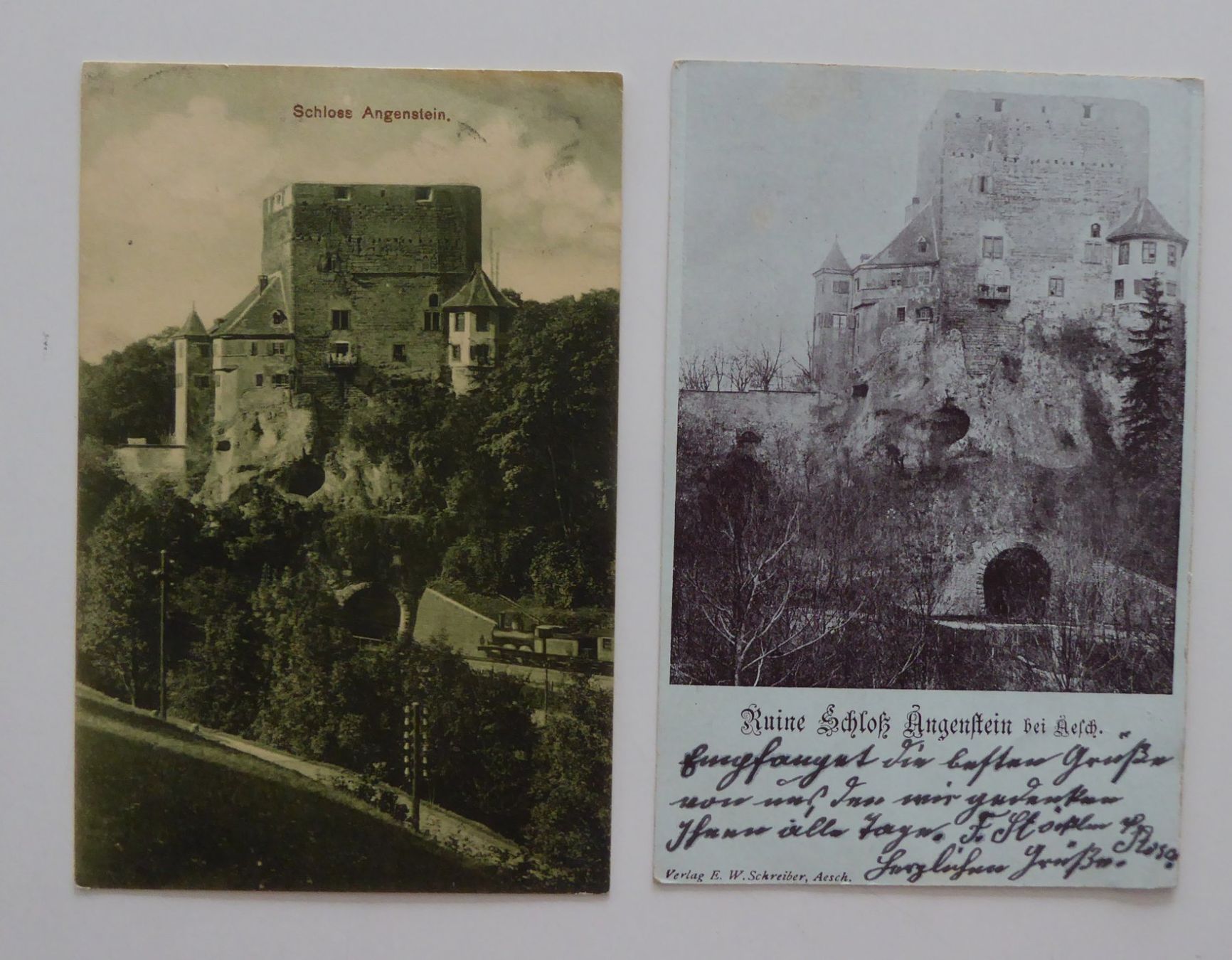 Cartoline postali: Duggingen Schloss Angenstein mit Dampfzug – Usato da Aesch BL venduto da Kauri1