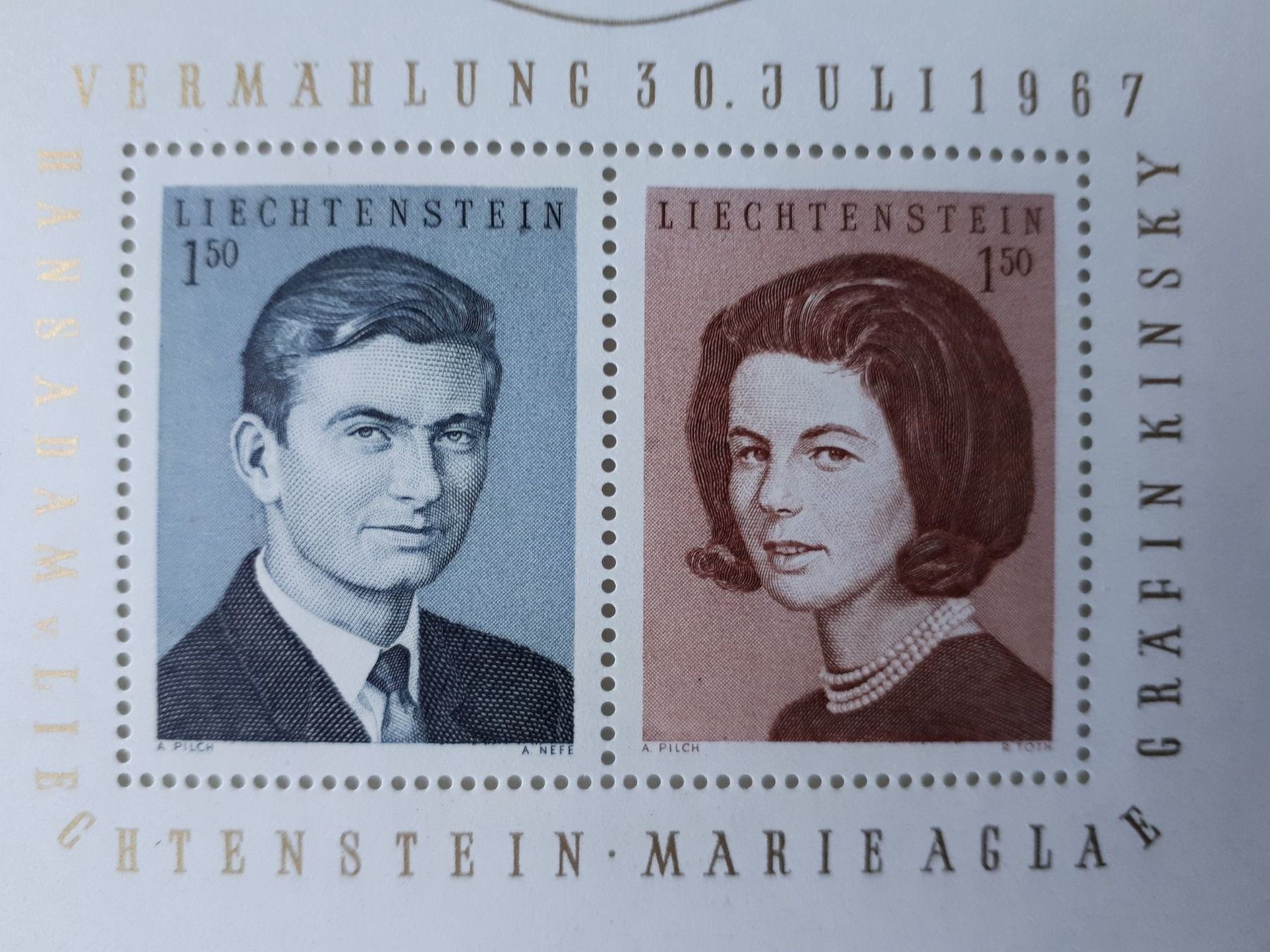 Tutti i francobolli: Liechtenstein Block, Vermählung 30. Juli 1967,postfrisch – Nuovo e nell'imballaggio originale da Seewen SZ venduto da SuperpumaDisplayTeam 1