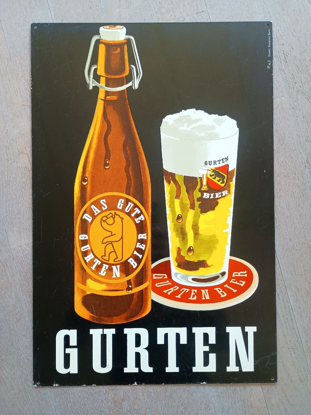 Gurten Bier Insegne: Vintage Gurten Bier Blechschild  – Usato da Kirchlindach venduto da Chantalone