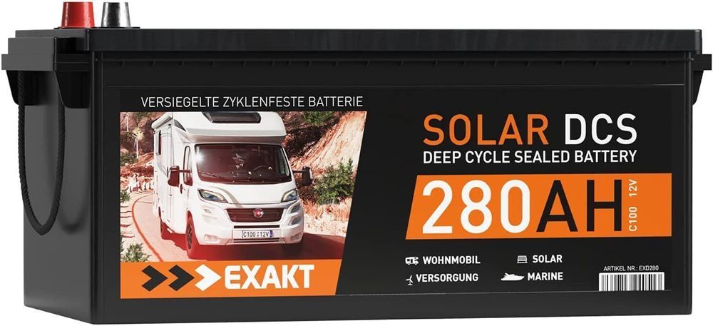 Solarbatterie 12V 280Ah EXAKT DCS Wohnmobil Versorgung Boot