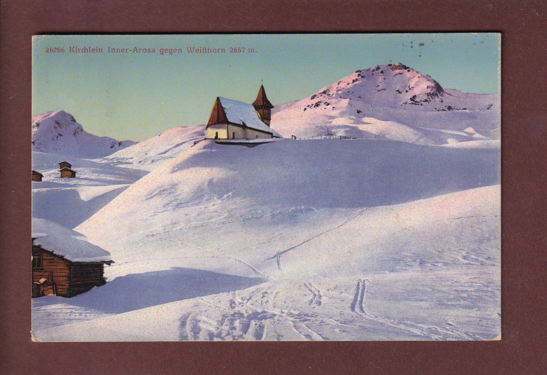 Cartoline postali: INNER-AROSA - Kirchlein - 1917 – Usato da Pully venduto da nicecards