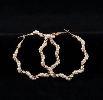 Goldene Creolen mit Perlenbesatz, Sommer-Schmuck ☀️