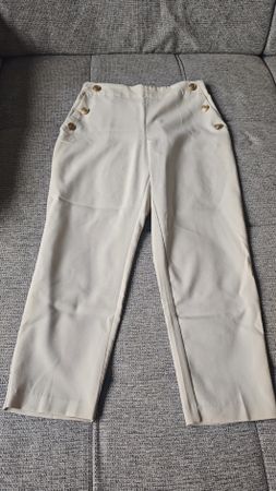 Summer Trousers, Zara, Cream with Gold Buttons, Size L,Chic!
