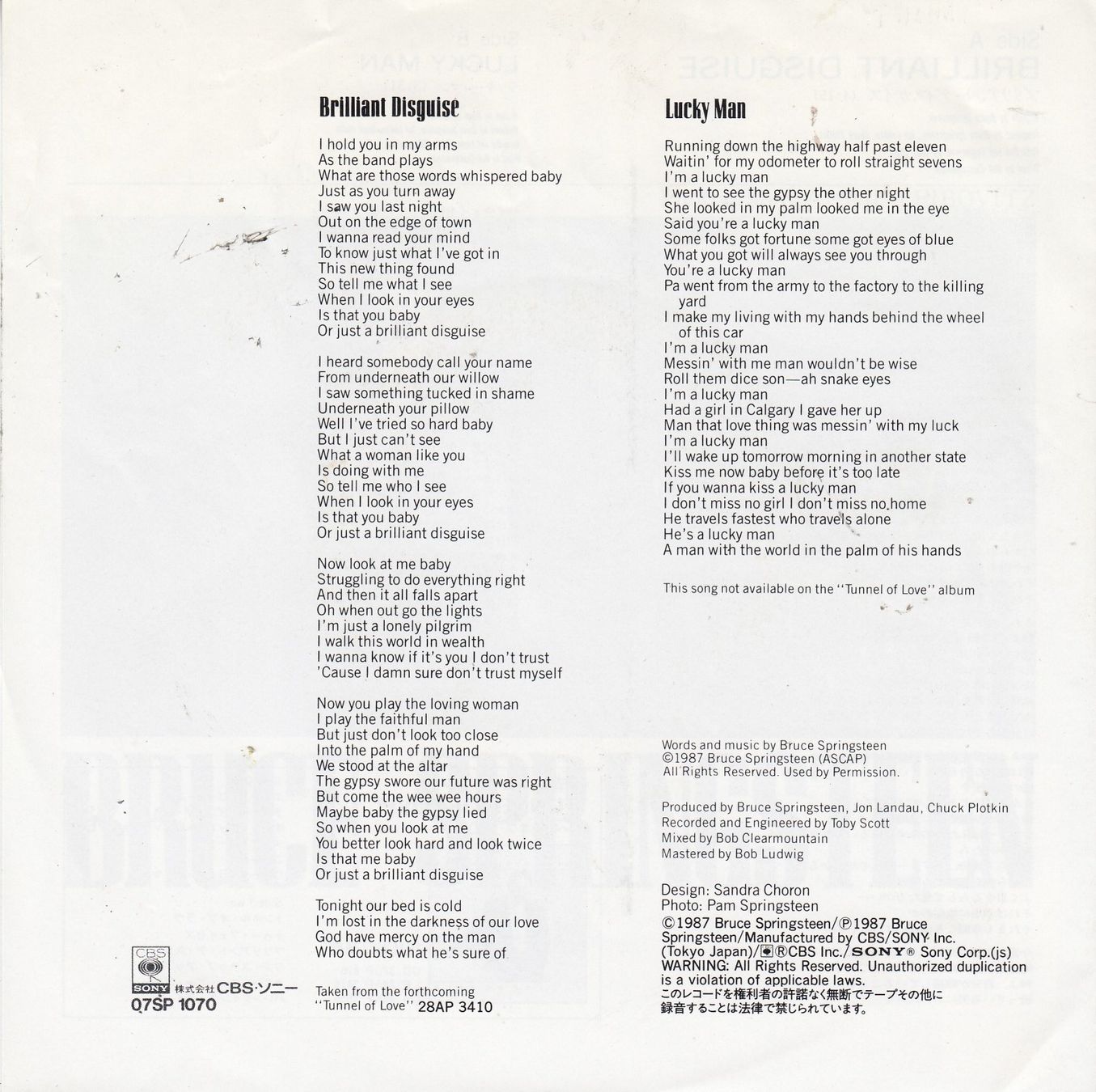 Dischi in vinile: Bruce Springsteen Vinyl Single von 1987 – Usato da Volketswil venduto da Abcrecords 1