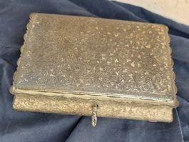 Antik Box Schmuckdose Neusilber m. Schlüssel, 14X18cm