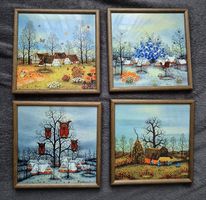 4x Manfred Horn Naive Malerei auf Villeroy&Boch Wandfliesen