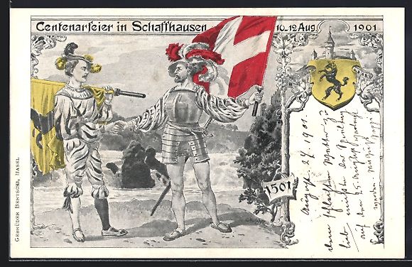 Cartoline postali: Litho Schaffhausen, Centenarfeier 1901,  – Usato da Berlin venduto da bartko-reher