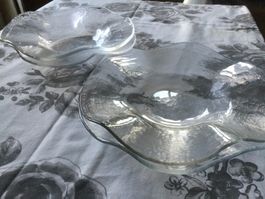 Hergiswiler Glas Teller mit Wellenrand, 4 Stück