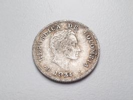 🇨🇴 Columbia 10 Centavos 1934 Silver VF+