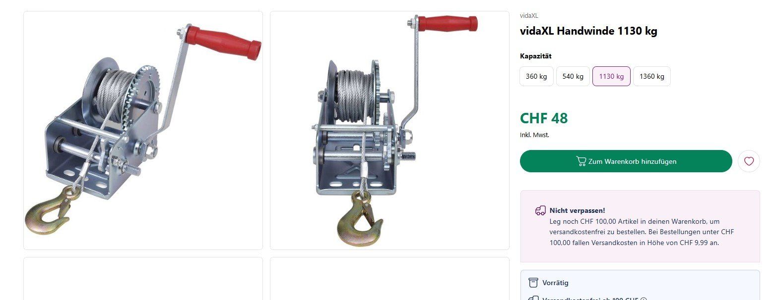 Autre stockage et transport: Handwinde 1130 kg - NEU – Neuf avec emballage d'origine à Bioggio par natan81 3
