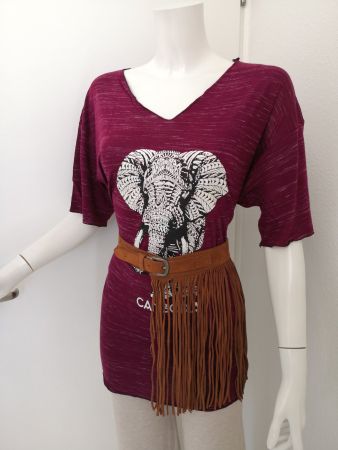 🤩BOHO-CHIC T-SHIRT BORDEAUX ELEFANTEN-DRUCK NEU & D&G P.