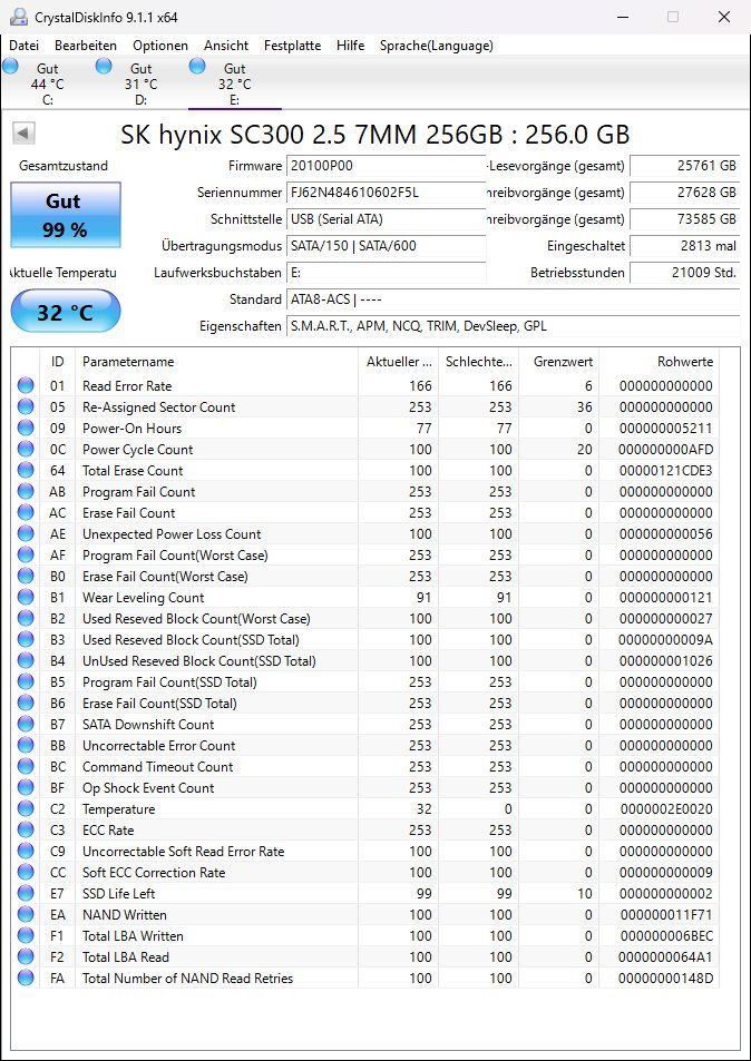 Harddisks: SK hyniix SSD SC 300  256GB – Gebraucht aus Künten von Arktisde 1