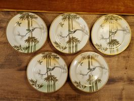 5 Teller Japan, Vögel & Bambus, Moriage, Ø 16 cm