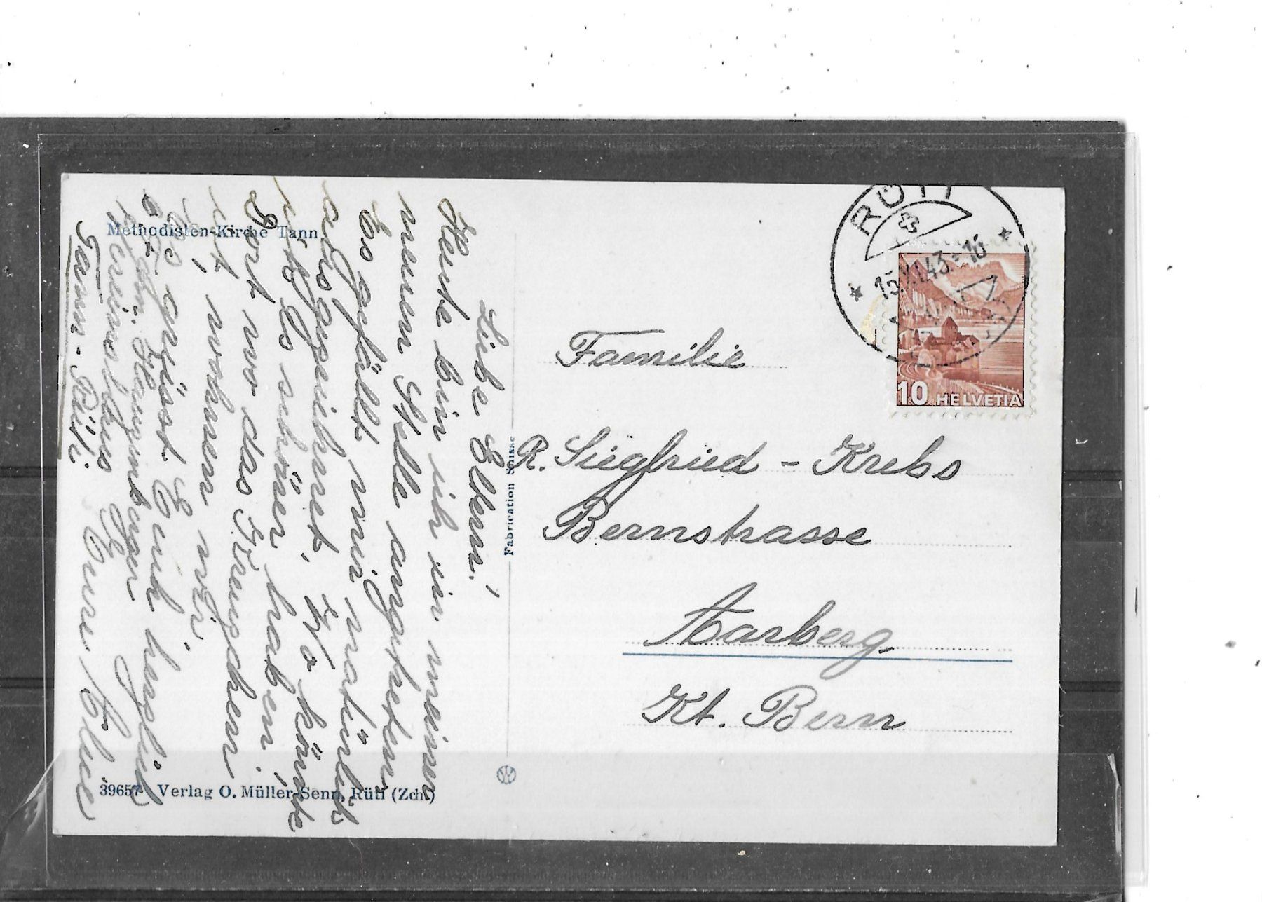 Ansichtskarten: ZH Tann 1943 mit Methodisten-Kirche – Gebraucht aus Schocherswil von Wilare 1