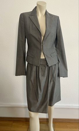 René Lezard Kostüm Rock/Blazer Grau Schurwolle Gr.34/38 Top!