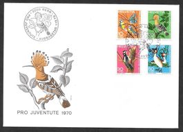 FDC Pro Juventute Serie 1970 J232-J235 Marken näher geklebt