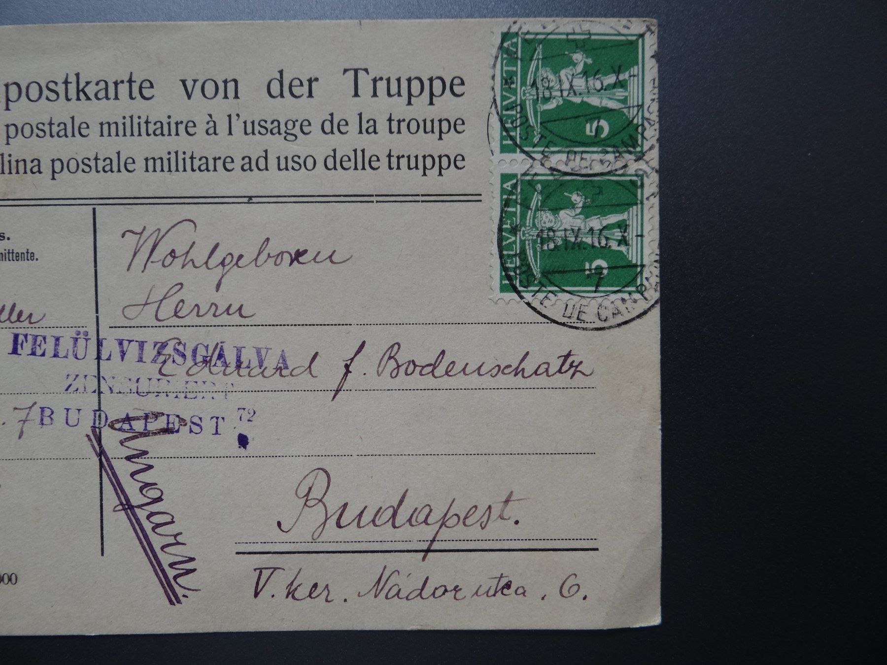 Tutti i francobolli: Feldpostkarte nach Budapest + Feldpostbrief ab CHF 1.-- – Usato da Kriens venduto da Na4 4