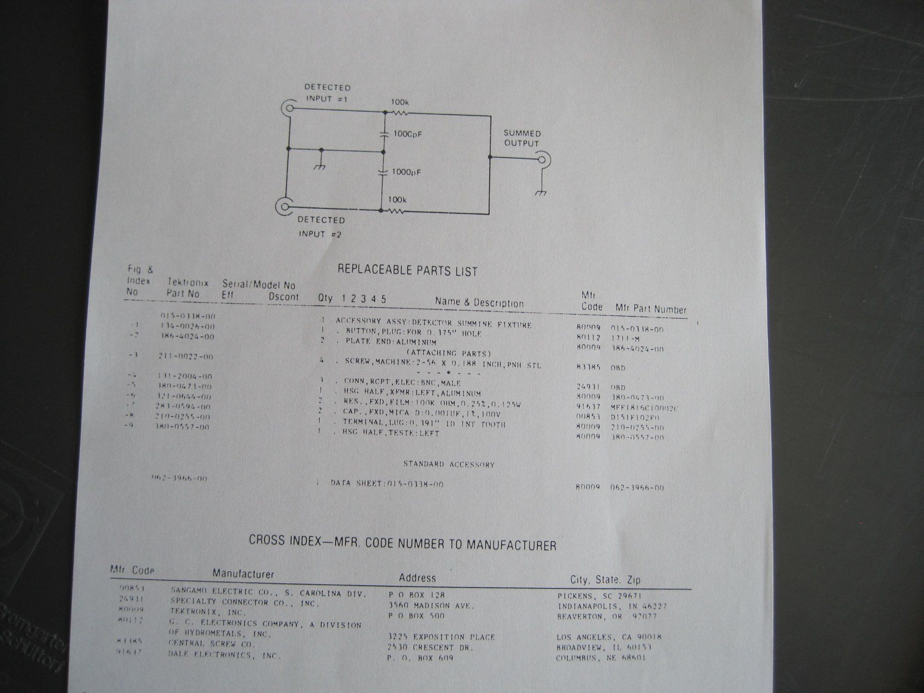 Steuerung: Summing Fixture Tek PN 015-0338-00 – Gebraucht aus Dietwil von Jaenzi 2