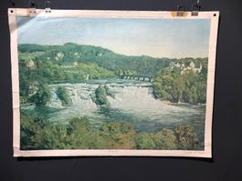 Vintage Schulwandbild RHEINFALL, HANS BÜHRER #A9 LxB 90x65cm