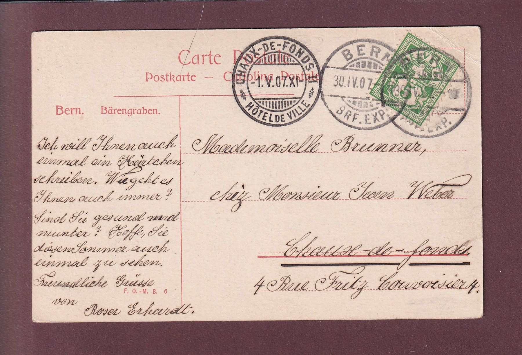Ansichtskarten: BERN - Bärengraben - 1907 // Eckbug // – Gebraucht aus Pully von nicecards 1
