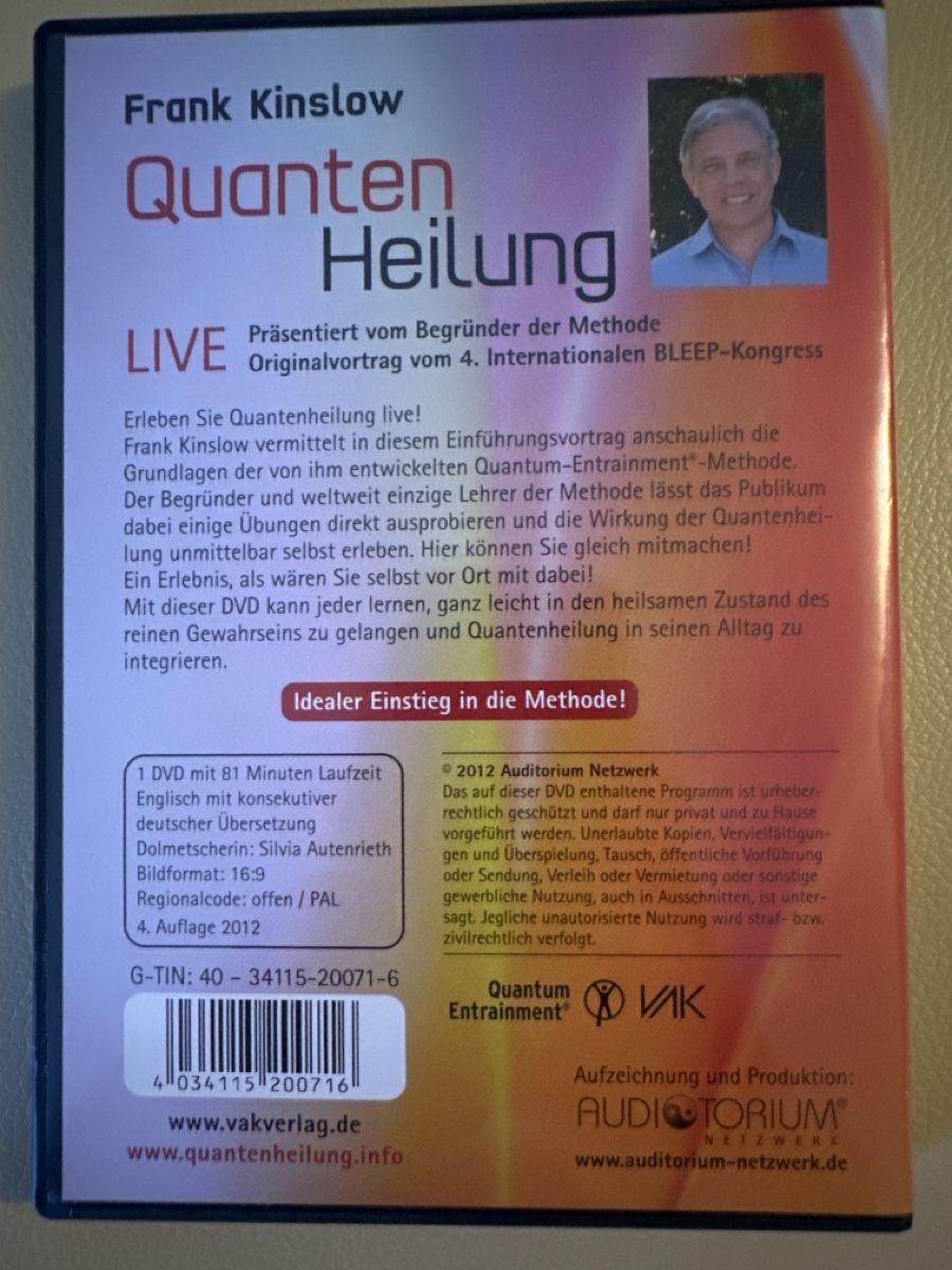 Tutti i DVDs: Frank Kinslow DVD Quantenheilung LIVE, deutsche Uebersetzung – Usato da Herrliberg venduto da Fips71 1