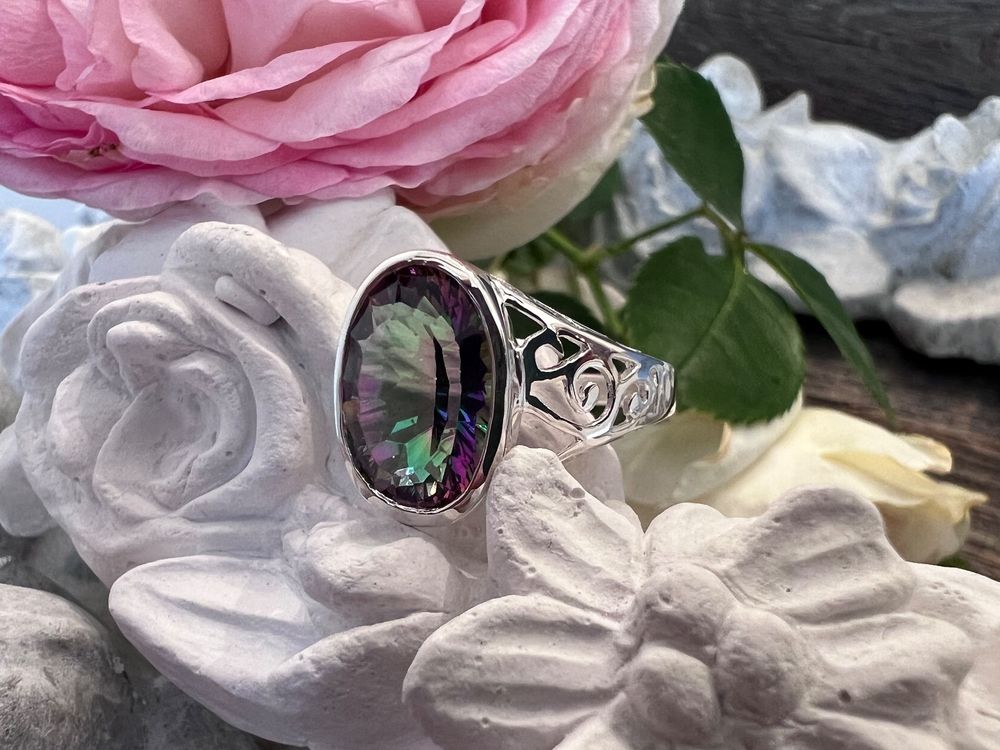 925 Silber Ring Damen Mit Regenbogen Topas & Zirkonia – 3,6 Ct, Größe 49,3–62, Verlobungsring