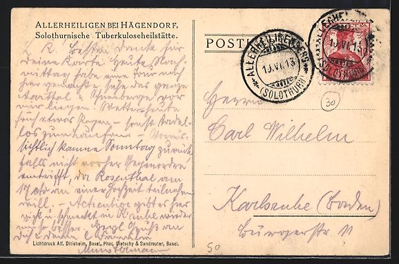 Cartoline postali: Hägendorf, Solothurnische Tuberkulosehe – Usato da Berlin venduto da bartko-reher 1